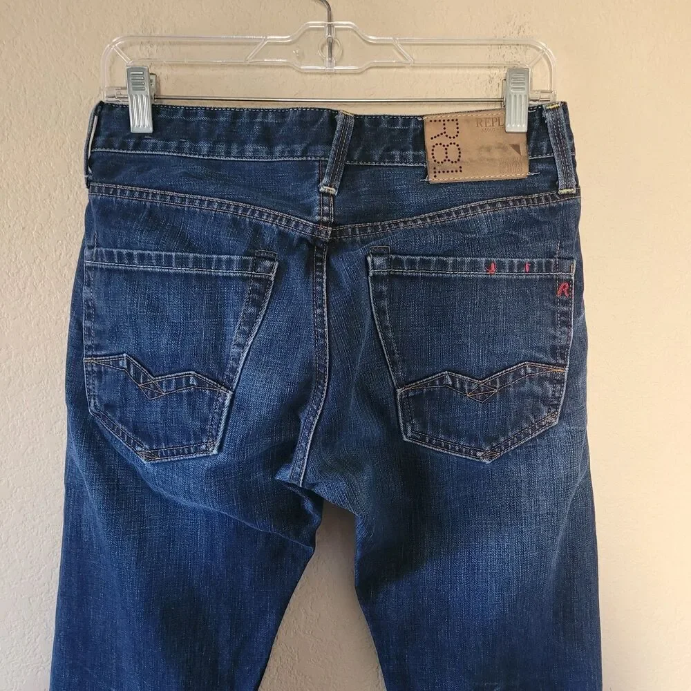 REPLAY R81 Mens Waitom Jeans Dark Blue W29 L32 Button Fly Selvedge Made In Italy